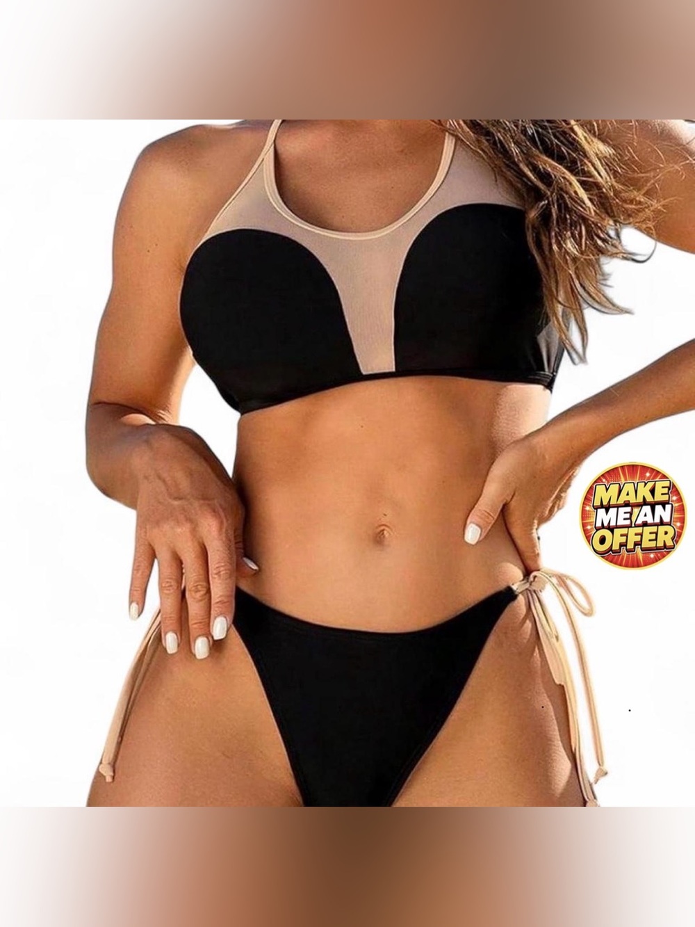 Brand New Chic Black and Nude Bikini Set - SZ L